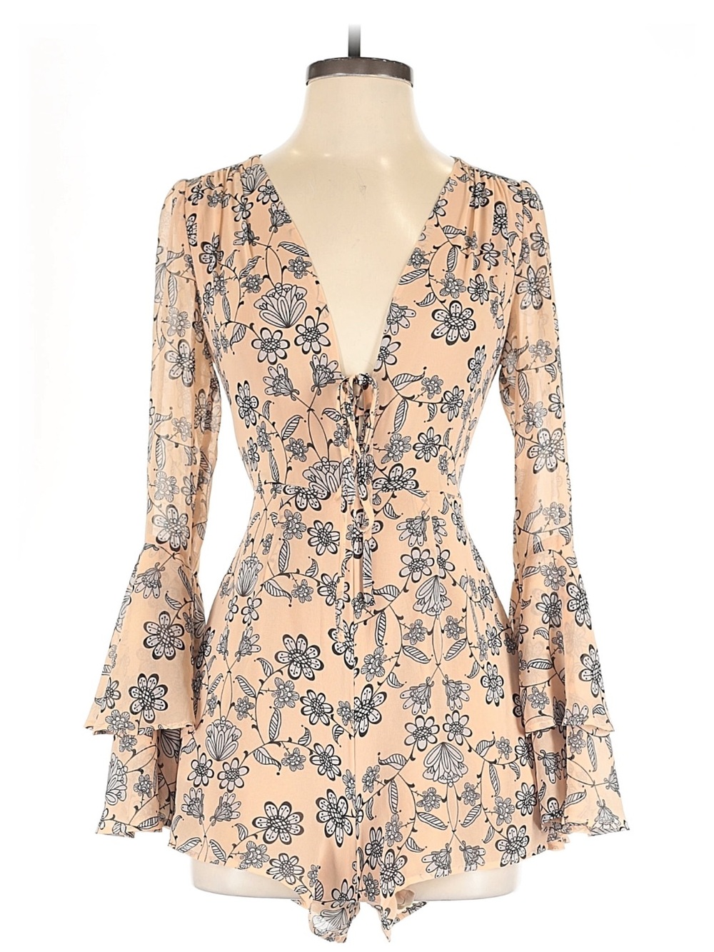 For Love & Lemons Peach Floral Print Romper